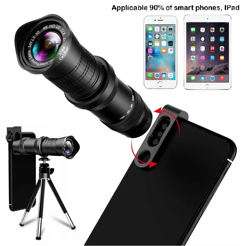 

18-30X Telescope Camera Zoom Cellphone Telephoto Lenses Smartphone Camera Lens With Mini Tripod for Android iphone Mini Lens