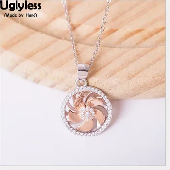 

Uglyless 100% Real 925 Sterling Silver Windmill Necklaces for Women Spinning Pendants with Chain Crystal Fan Bijoux Fine Jewelry