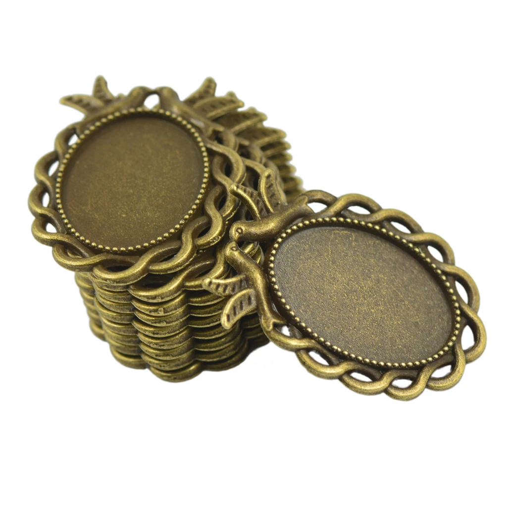 10pcs Victorian Pigeon Antique Bronze Vintage DIY Alloy Tray Pendant Cabochon Bezel Settings Jewelry Findings