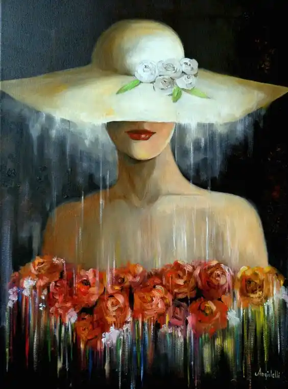 Hand painted abstract paintings woman in hat oil on canvas modern art