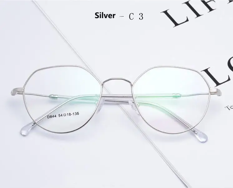 BCLEAR, новинка, Полигональная оправа для очков, квадратная оптическая оправа для очков, женские винтажные металлические полигональные очки, высокое качество - Цвет оправы: Silver C3