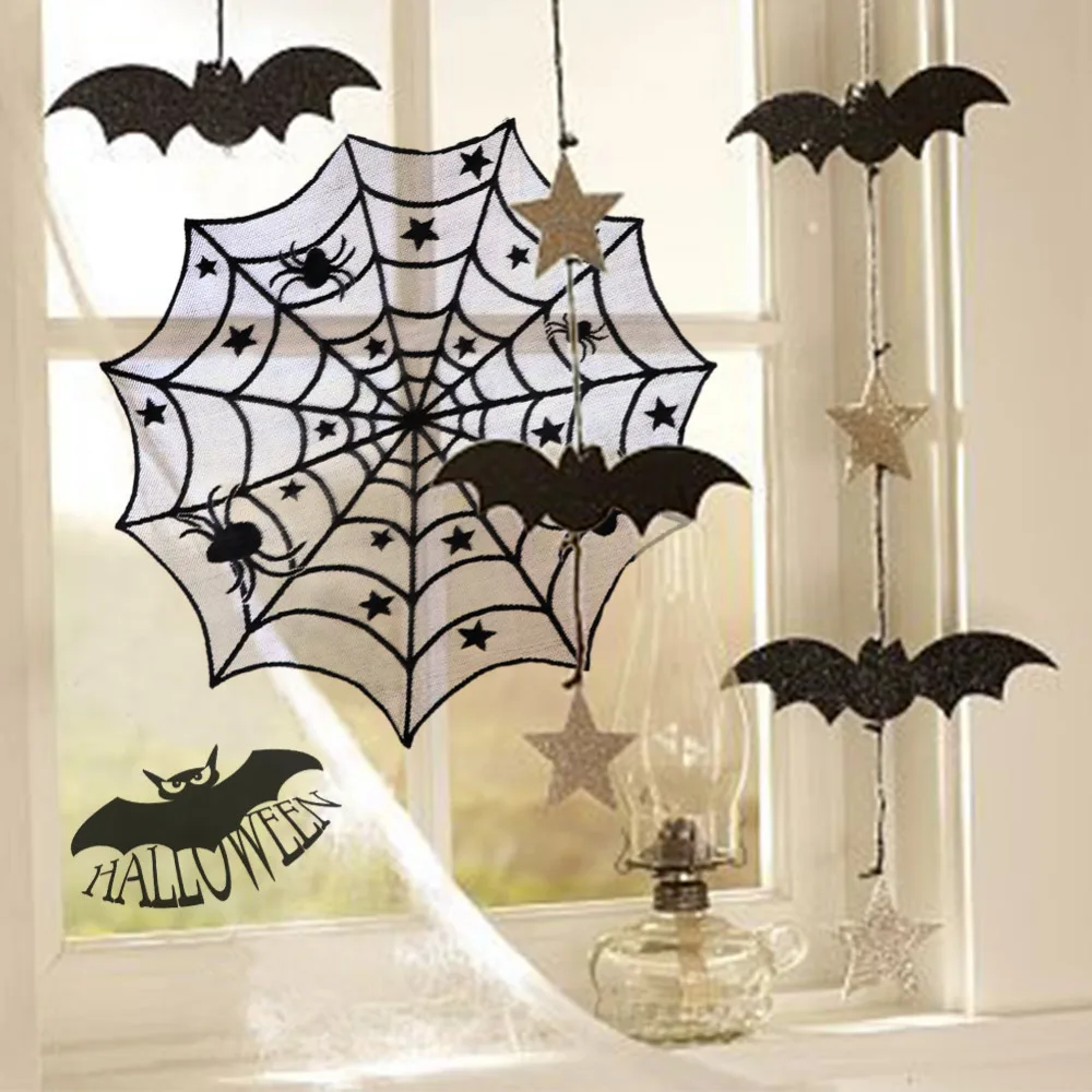 Scaracrow Napkin Fold Pumpkin Ornament Carved Round Black Gothic Witch Spider Web Cobweb Print Creepy Cloth Freaky Fabric Door Table Window D