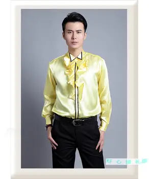 

New Men's Fashion Slim White Gold Chorus Shirt Casual Flounce Shirt Dancer Clothing Stage Dress ! 39-44 free shipping