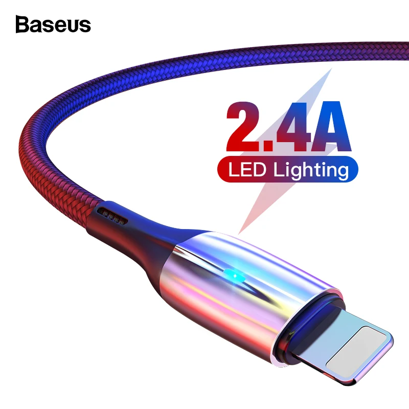 Baseus Lighting USB Cable For iPhone Xs Max Xr X S 2.4A Fast Charging Data Cable For iPhone 8 7 6 iPad Mobile Phone Charger Cord
