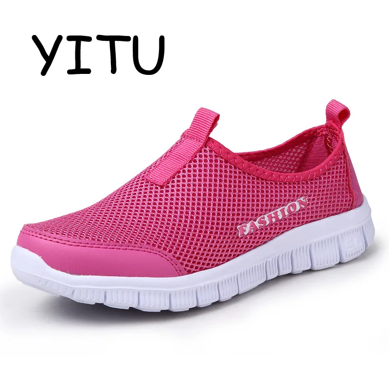 YITU/ г. летняя Мужская дышащая пляжная обувь Уличная обувь для плавания из сетчатого материала женская Ультралегкая синяя спортивная обувь брендовые туфли без каблука - Цвет: Rose Red