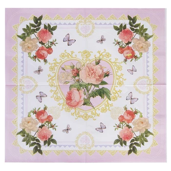 

20 vintage napkin paper tissue gold printed red white flower heart butterfly decoupage wedding party Christmas decor serviettes