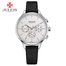 JULIUS Women Luxury Watch Chronograph Week Date Stopwatch Silver Rose Gold Genuine Leather Business Watch OL Gift Whatch JA-952