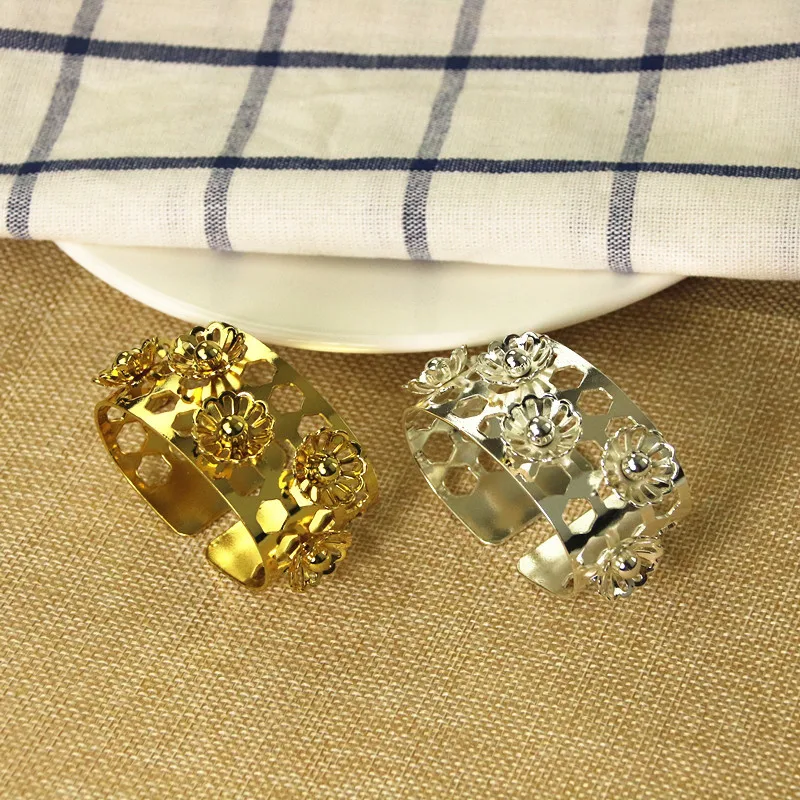 8PCS napkin ring gold / silver hotel banquet wedding napkin buckle hotel supplies mouth cloth ring