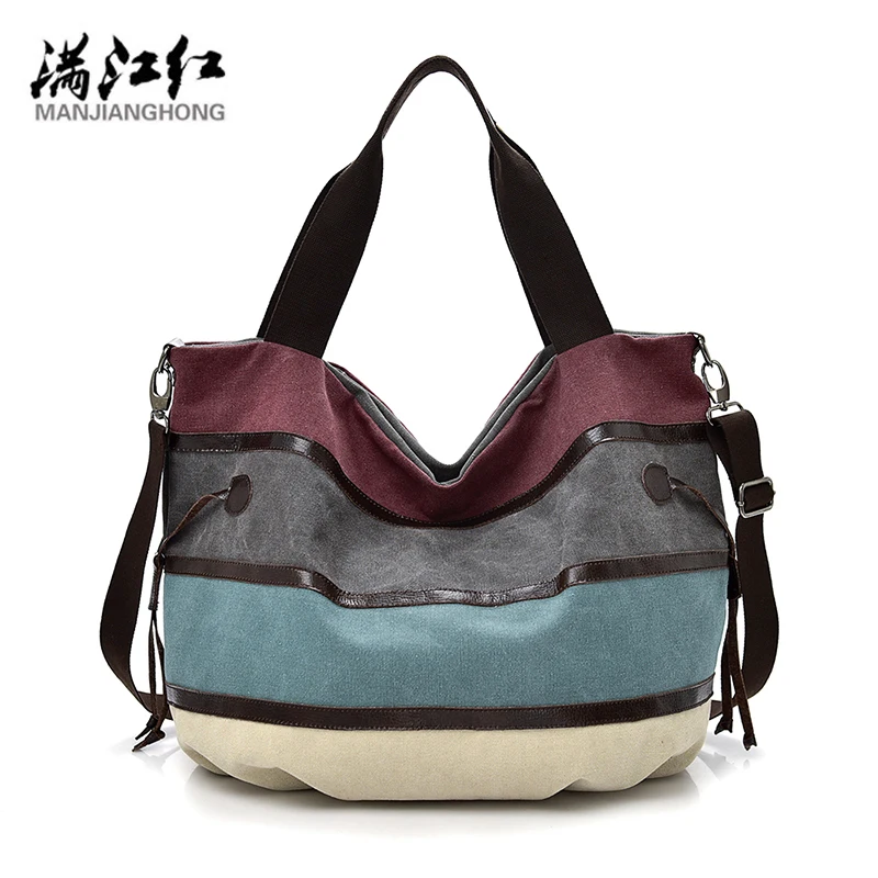 

Manjianghong Patchwork Canvas Women Handbag High Quality Cotton Canvas Bag Women Bags Ladies Shoulder Bag Big Bag 1399