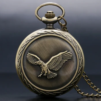 

YISUYA 2019 Vintage Bronze Hollow Eagle Quartz Men Pocket Watch Pendant Necklace For Men Lady Women' Day Gift