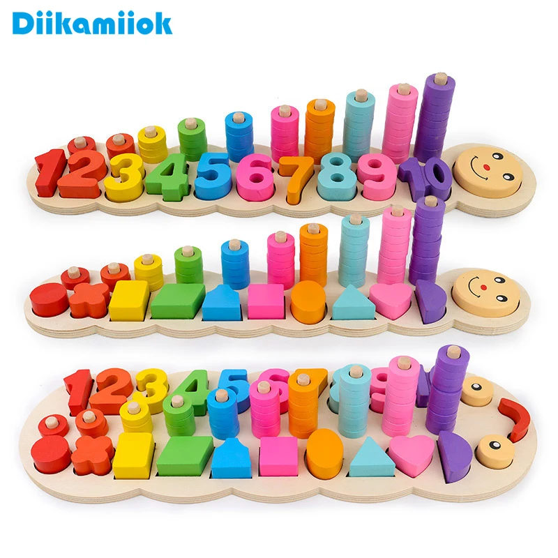 

2019 New Children Wooden Montessori Materials Learning Toy Count Color Numbers Digital Shape Early Education Match Toys for Kids