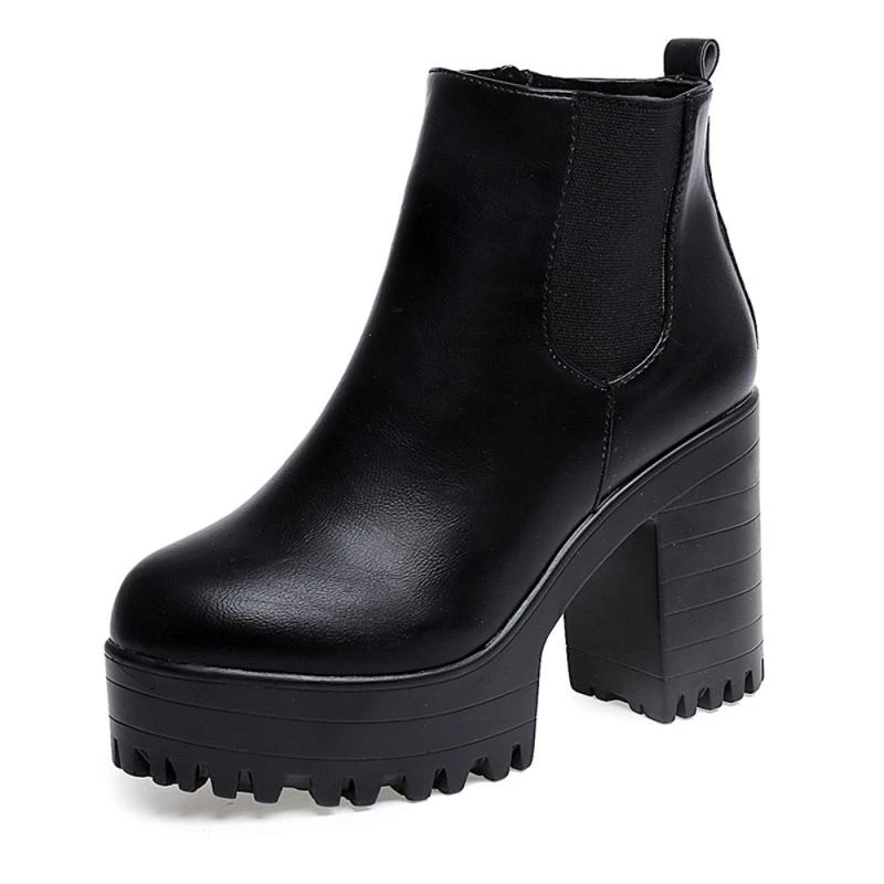 Novedad del 2018! Botas para mujer, plataformas de tacón cuadrado, botas altas hasta el de cuero, zapatos hasta el tobillo para mujer, diseño de marca para mujer, 3,27|Botas hasta el