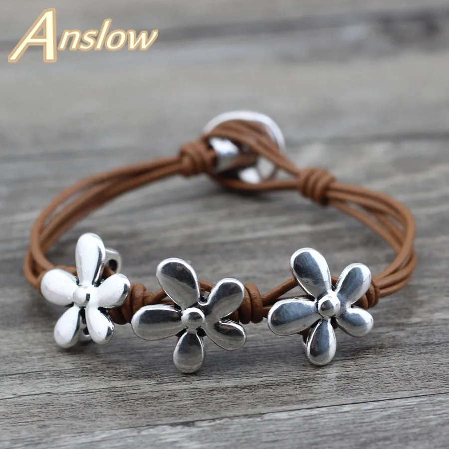 

Anslow Fashion Jewelry 2018 New Best Friend Friendship Vintage Flowers Leather Bracelet For Women Christmas Gift LOW0616LB