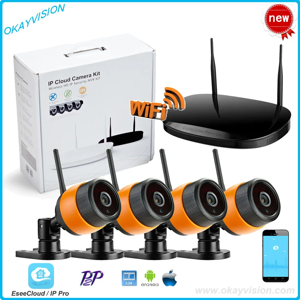 New 4CH WIFI KIT Plug and Play Wireless NVR Kit P2P 720P HD Outdoor IR Night Vision Security WIFI IP Camera WIF NVR CCTV System