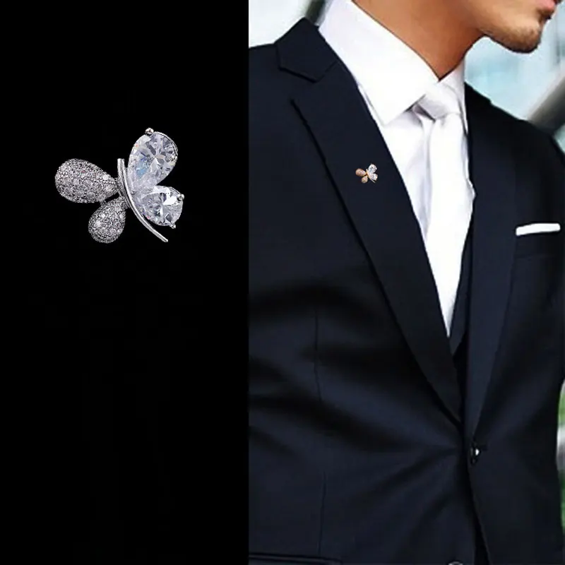 CHUKUI Korean Cubic Zirconia Butterfly Collar Brooch Pin For Women CZ Crystal Pin For Women Mens Suit  (6)