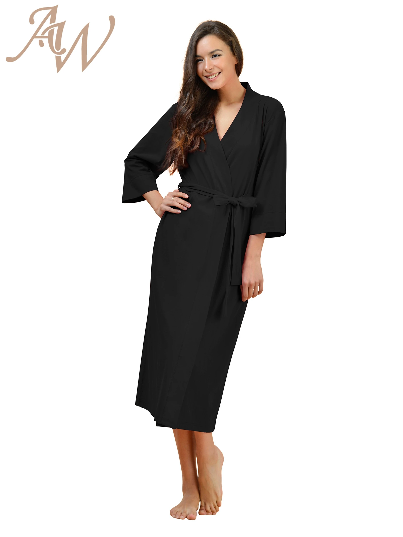 Cotton Robes Soft Kimono Robe Long Knit Bathrobe Nightwear Lightweight