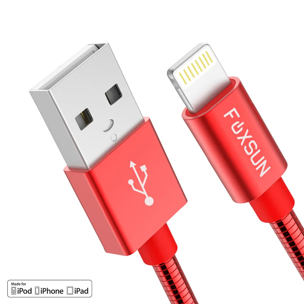 Foxsun металл для iPhone зарядный кабель прочный 3.3FT/1 м для Lightning-USB кабель, синхронизация и зарядный Шнур для iPhone X/8/7/6/5