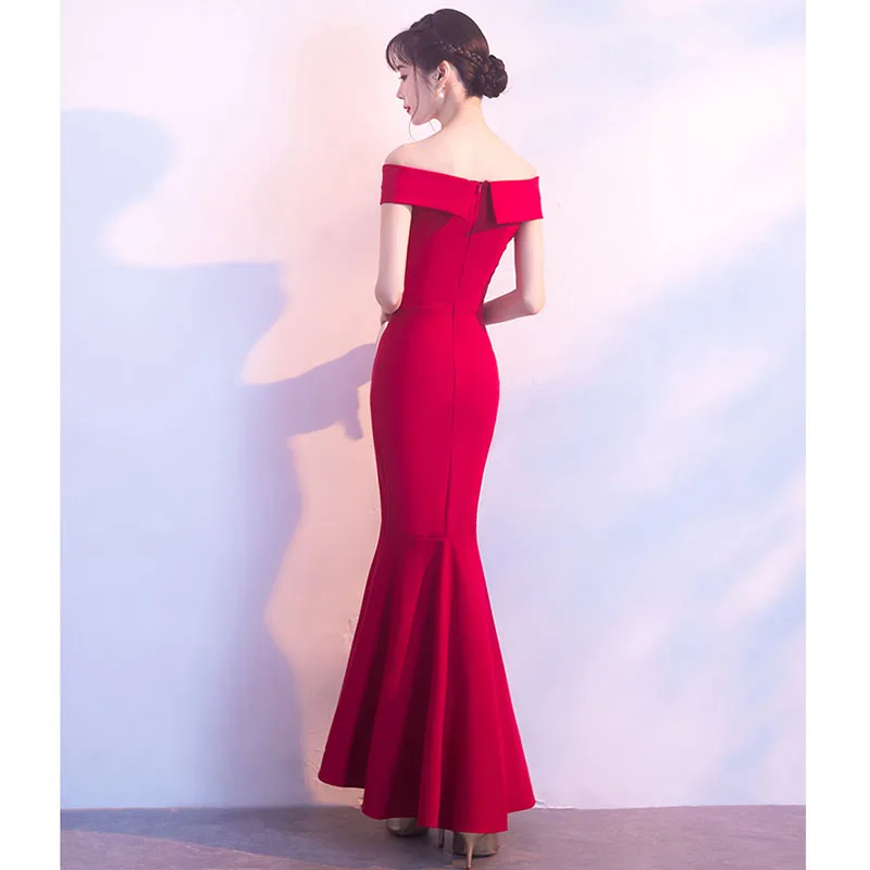 US $37.60 Beauty Emily Off The Shoulder Elegant Burgundy Evening Dresses Sleeveless Mermaid Party Dress Vestido De Noche Robe De Soiree