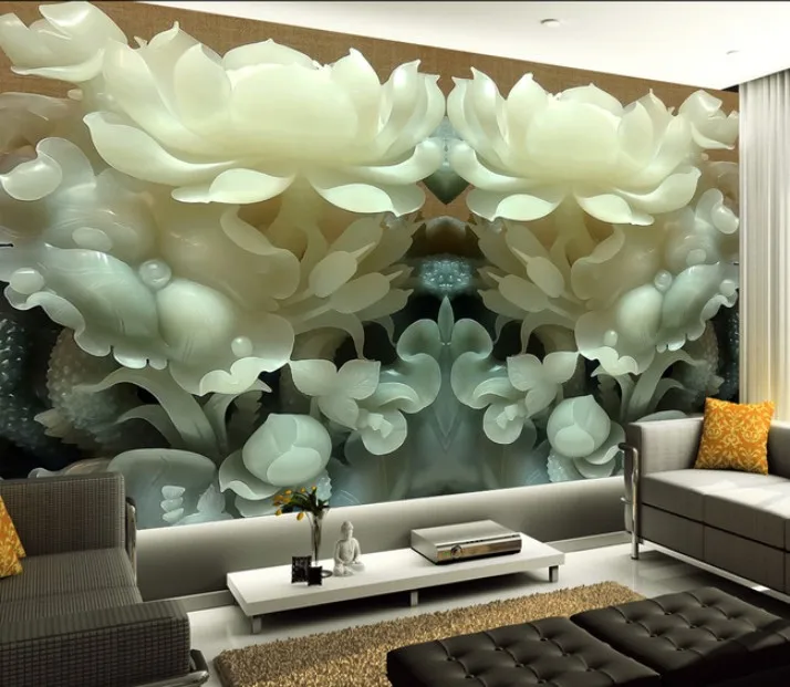 

3D stereo HD Customized jade carving flowers wallpaper mural living room unique Chinese style wall covering hallway screen mural