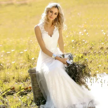 

Vintage Wedding dress 2019 V Neck Lace Mermaid Wedding Gown White Ivory with sashes Cuatom Made Bridal Gown Free Shipping