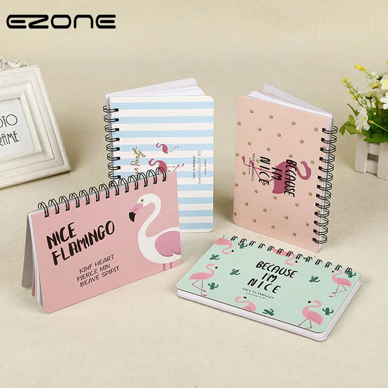 

EZONE Cute Animals Spiral Notebook Printed Kawaii Flowers/Flamingo/Leaves/Cat Pattern Travel Diary Notepad School Office Supply