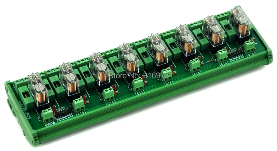 

DIN Rail Mount Fused 8 DPDT 5A Power Relay Interface Module, G2R-2 5V DC Relay.