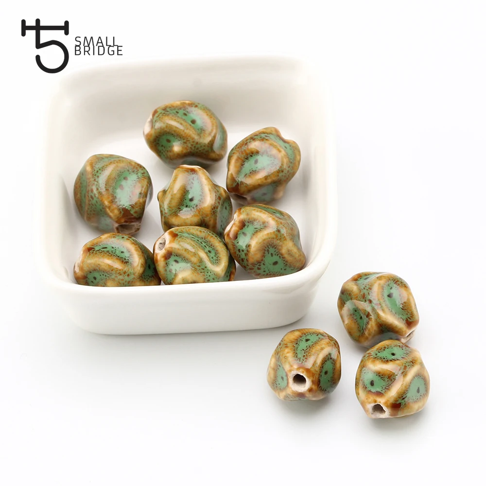 

17mm Manual Green Glaze Charm Ceramic Beads For Jewelry Making Women Accessories Diy Necklace Loose Beads Wholesale Bulk T114