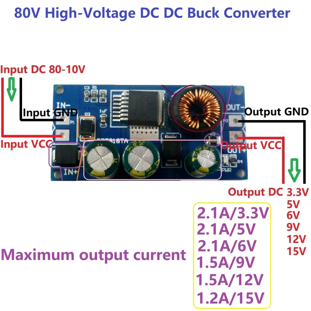 2x 2.1A 8-80 В до 15 в 12 В 9 в 6 в 5 в 3,3 В HV DC-DC преобразователь понижающий модуль питания для электровелосипеда свинцово-кислотные батареи автомобильные солнечные