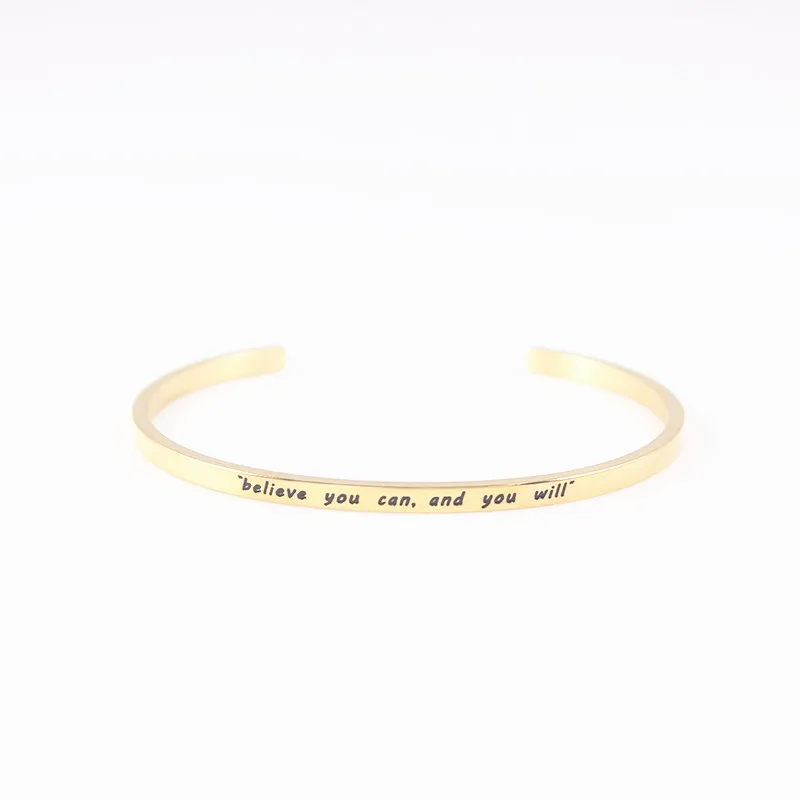 &quotbelieva you can. and will" Stainless Steel Bangle Positive Inspirational Quote Cuff Bracelets Mantra Bangles | Украшения и