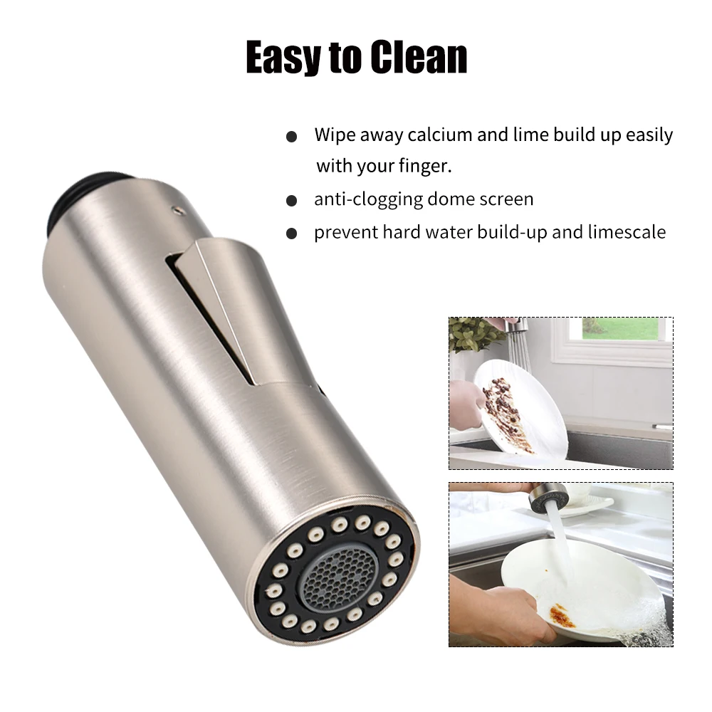 Replacement Pull-Out Spray Head Faucet 2-Function with Check Valve Connection Pull Down Kitchen Faucet Nozzle Brushed Nickel Replacement Pull-Out Spray Head Faucet 2-Function with Check Valve Connection Pull Down Kitchen Faucet Nozzle Brushed Nickel