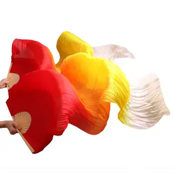 

1 Pair Women Belly Dance Silk Fan Veils Flame Colors