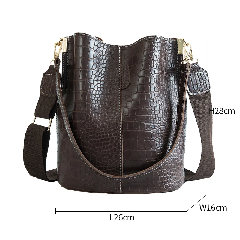Alligator Handbags Women Big Capacity Pu Leather Messenger Shoulder Bags Women Bucket Casual Solid Crocodile Woman Handbag Purse