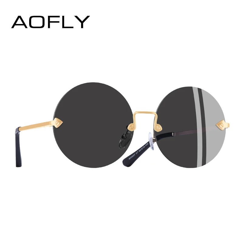 AOFLY, фирменный дизайн, круглые безрамные солнцезащитные очки для женщин, Ретро стиль, Ретро стиль, зеркальные солнцезащитные очки, линзы, UV400, A2407 - Цвет линз: C1Gray