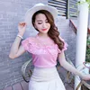 2018 New Women Summer Blouse Sweet Dot Floral Lace Shirt Female Slim Short Sleeve Ruffles Mesh Blouses Blusas Short Tops AB835 4