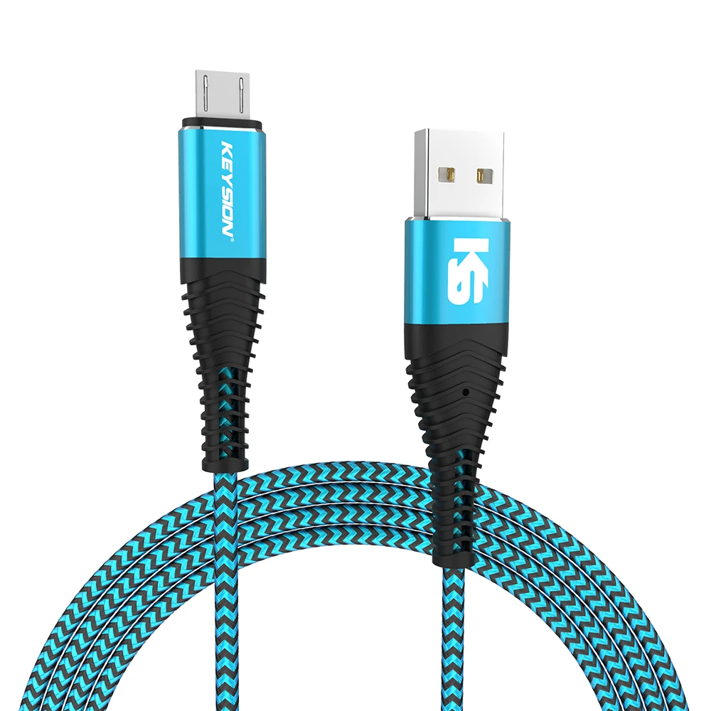 Синий KEYSION 2.4A Micro USB быстрый заряд кабеля USB кабель для передачи данных нейлоновый провод для Samsung huawei Xiaomi все микро-usb для устройств на аndroid телефонный кабель - Цвет: Синий