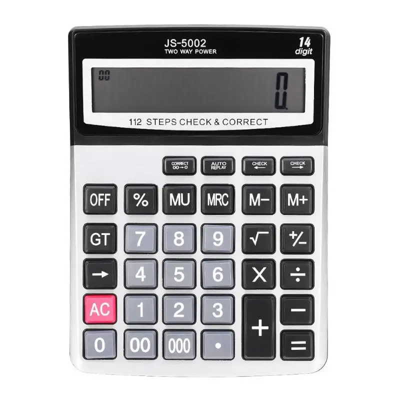 Стандартный функциональный настольный электронный калькулятор, 14 цифр, большой дисплей, солнечная батарея, Двойной источник питания для школы, дома, офиса