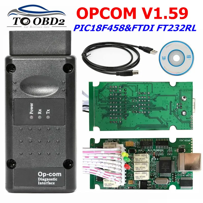 OPCOM V1.59 OBD2 диагностический сканер для Opel Car OP COM 1 59 OBD интерфейс PIC18F458 + FTDI FT232RL
