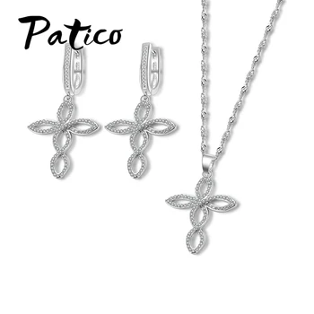 

925 Sterling Silver Jewelry Sets 3Pcs/Set Necklace Chain Pendent Drop Earrings Bijoux For Women Crystal Cubic Zirconia