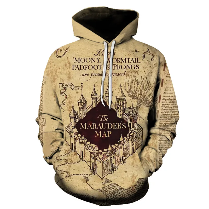  Men Casual Funny Hoodie 2019 For Adult Hogwarts the Marauders Map Design Men's Sweatshirts 3D Deser