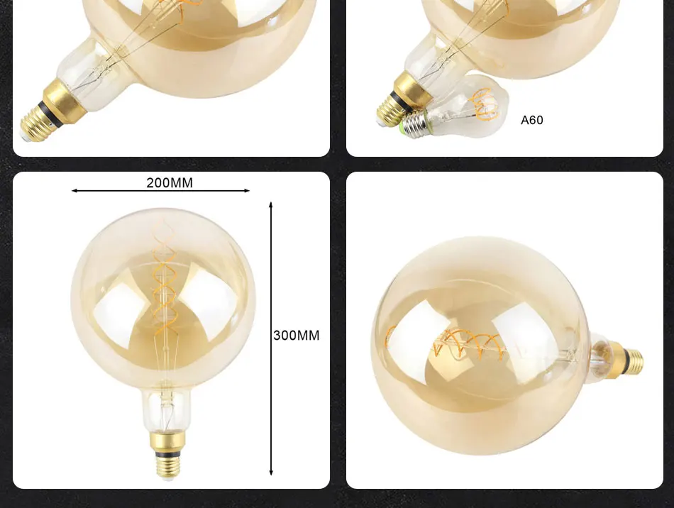 Большой размер G200 Светодиодная лампа Эдисона E27 спиральный светильник Янтарный Ретро энергосберегающая лампа винтажная лампа накаливания Эдисона ampul светильник люстра 6W