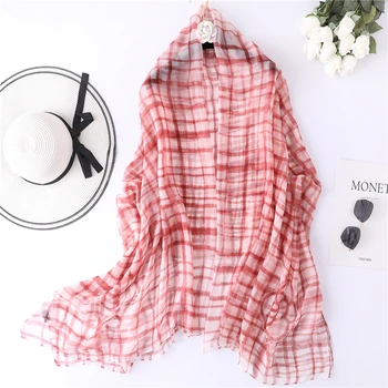 

2020 designer brand women scarf summer plaid print silk shawls and wraps lady pashmina beach stoles foulard lady neck hijabs
