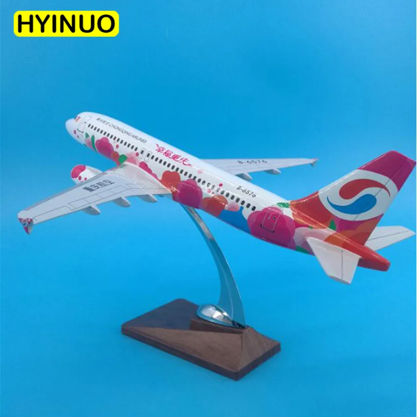

1/100 37CM Colorful Beauty Chongqing Airlines Airbus A320-200 Model Happy Time W Base Alloy Aircraft Plane Collectible Display
