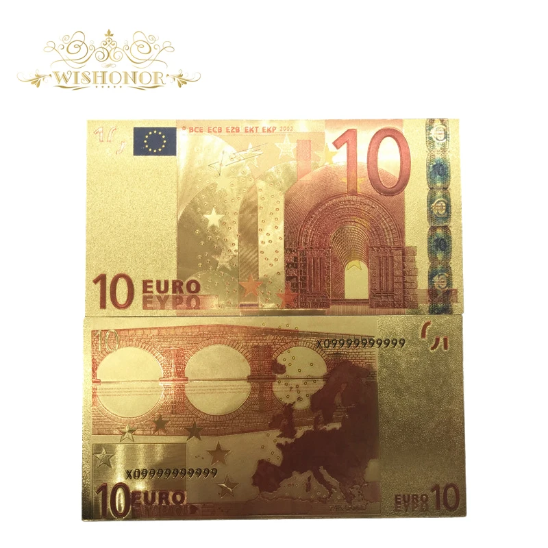 

10pcs/lot Nice Colored Europe Gold Banknotes 10 Euro Banknotes In 24k Gold Foil Plated Fake Money for Collection