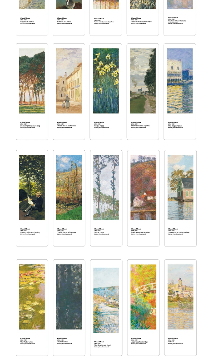 JIANWU 20pcs Van Gogh's Monet paper creative bookmark bookmark a small school gift card