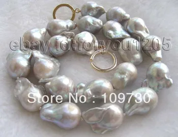 

Jewelry 00898 genuine Natural 20mm Gray Reborn Keshi Pearl Necklace 14KGP