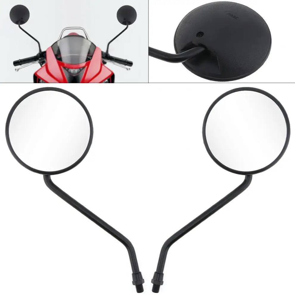 comprar 2 pcs 10mm Preto Modificado Banhado rodada Universal Espelho Retrovisor Da Motocicleta Espelho de Ferro Redondo para a Motocicleta