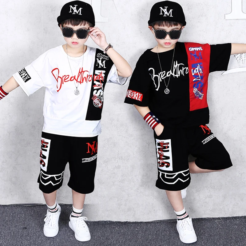 

2019 Summer kid Sport Suits Teenage Boys Clothing Set Short Sleeve T Shirt & Pants dancing hip hop 10 12 Years Child Boy Clothes