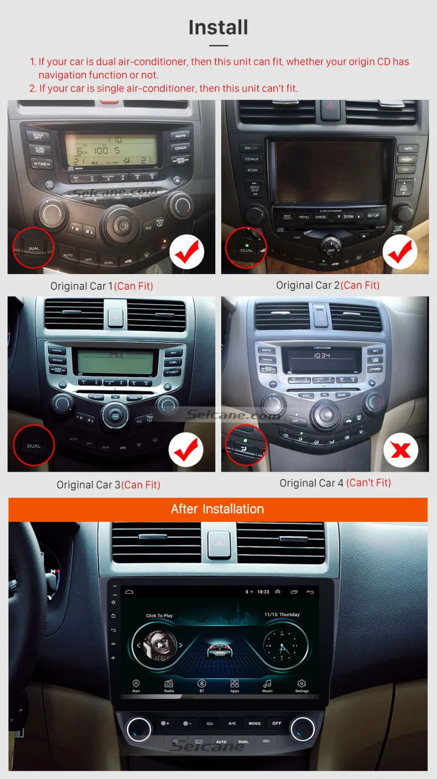 Top Seicane 10.1 inch RAM 1GB Quad-Core Android 8.1 Car Radio Player GPS Navigation Stereo Multimedia For Honda Accord 7 2003-2007 3