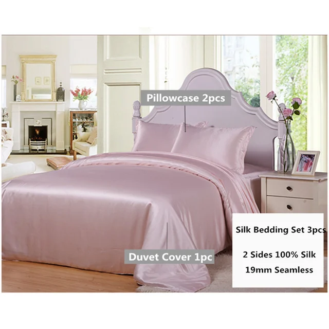 Silk Bedding Set 3pcs 19mm Seamless New 100 Mulberry Duvet Silk Bedding Set 3pcs 19mm Seamless New 100 Mulberry Duvet Cover Oxford Pillowcase Multicolor Multi Size Ls030019006