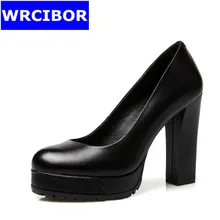 2017 NEW Women’s Pumps Genuine leather Round toe High-heeled shoes Lady Comfortable Thick Heels platform High Heels woman